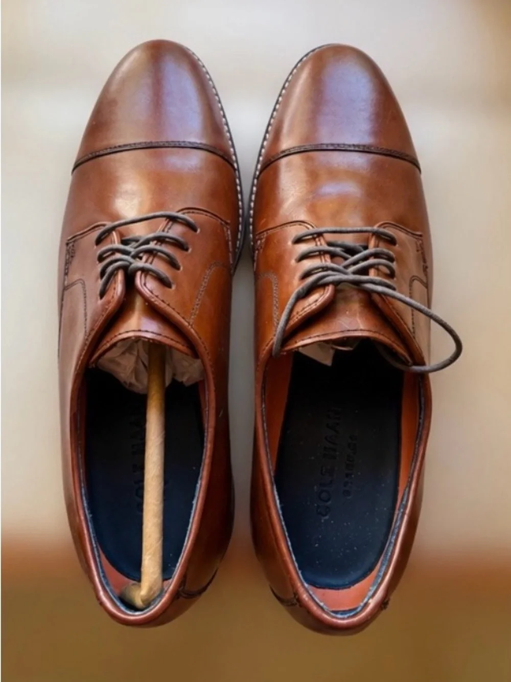 Cole Haan Tan Leather Cap-Toe Oxfords